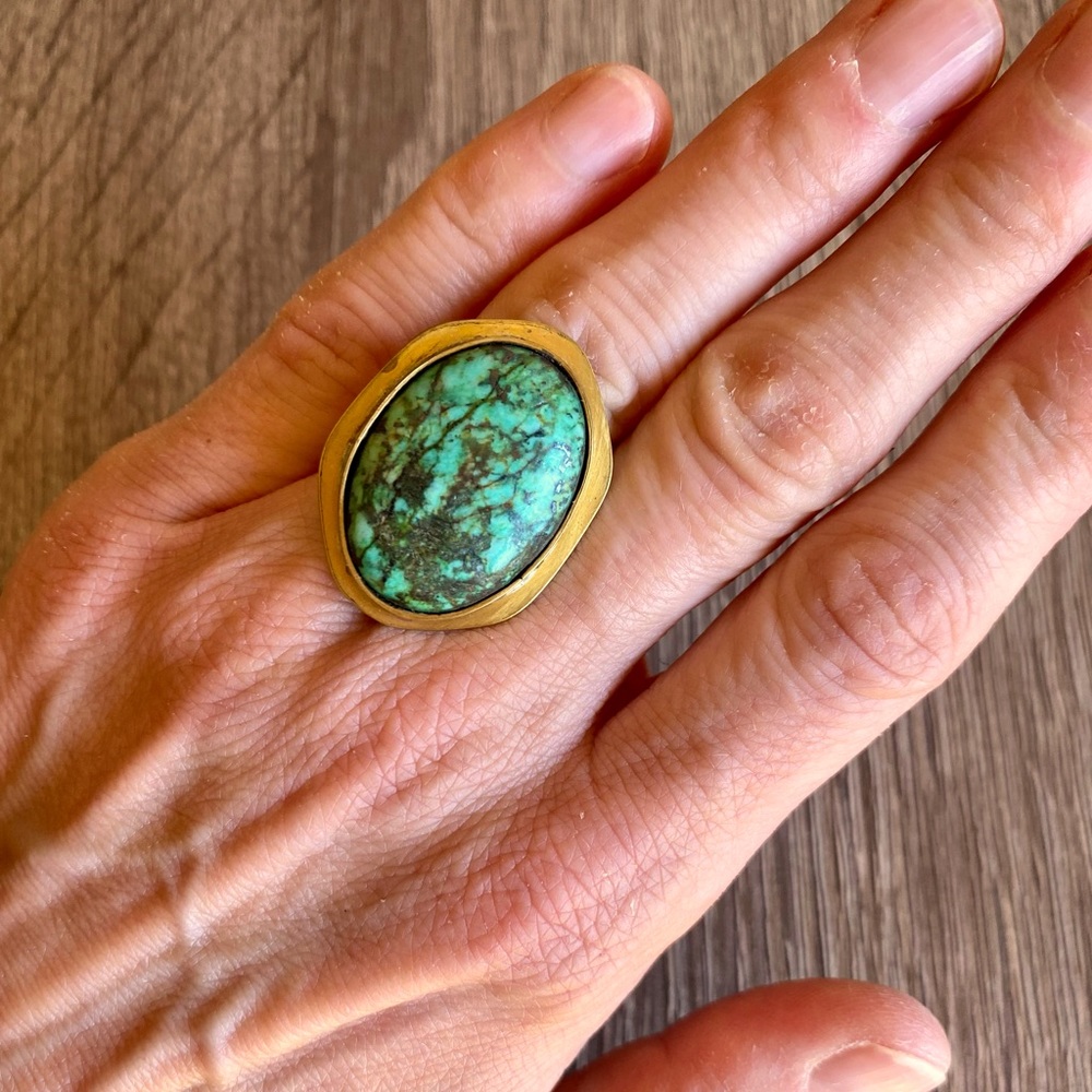 Brass And Turquoise Statement Ring - image 1